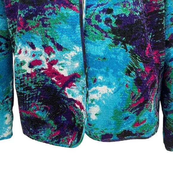 Izaro Womens L Abstract Print Jacket Vibrant Multicolor Textured Satin Luxurious - Picture 4 of 11